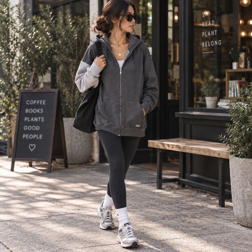 NUX Active Los Angeles Women Combo Hoodie Heather Gray Colorblock Zip Up Large